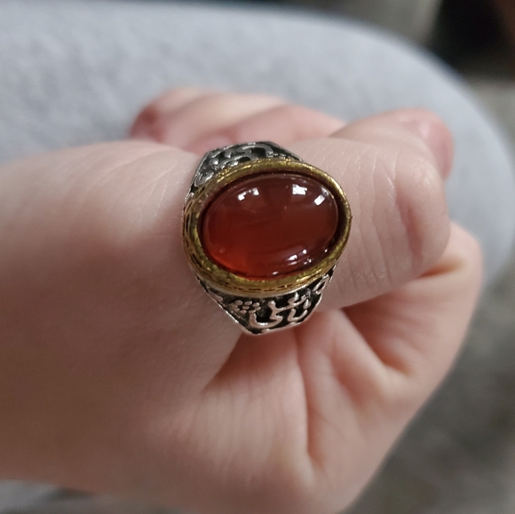 Vintage Silver and Gold and Red Stone Ring (Sz 10) - Picture 5 of 5